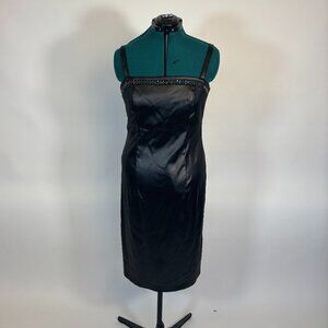 Vintage Black Satin Party Dress with Beaded Detail